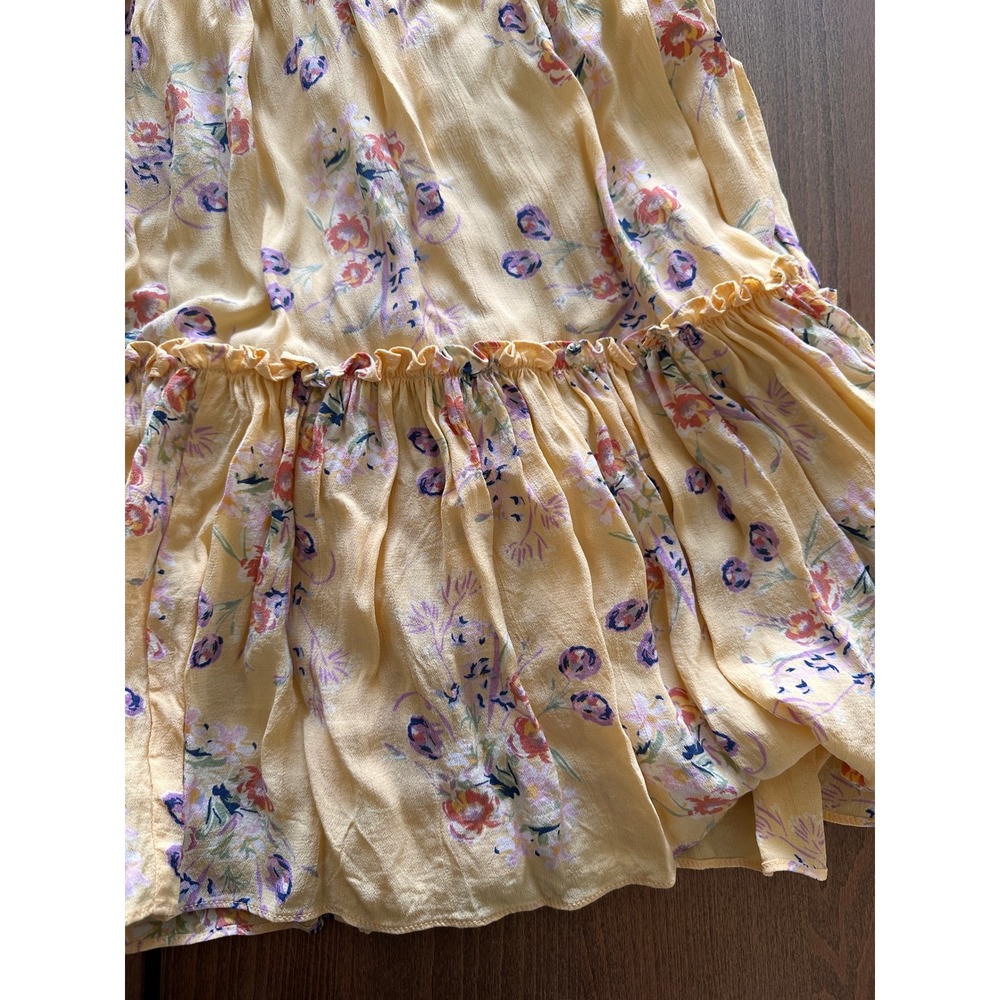 byTiMo Yellow Floral Ruffle Smocked Mini Dress Womens Large Boho Tiered Viscose - Picture 5 of 9